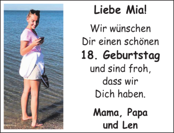 Glückwunschanzeige von Mia  von Aachener Zeitung / Aachener Nachrichten