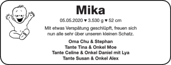 Glückwunschanzeige von Mika  von Super Sonntag / Super Mittwoch