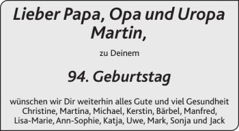 Glückwunschanzeige von Papa Opa und Martin von Aachener Zeitung / Aachener Nachrichten