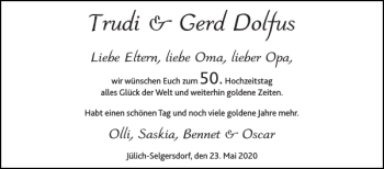 Glückwunschanzeige von Trudi Gerd Dolfus von Aachener Zeitung / Aachener Nachrichten