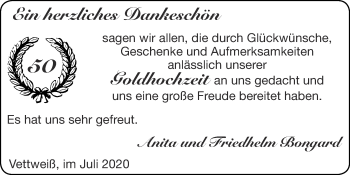 Glückwunschanzeige von Anita und Friedhelm Bongard von Zeitung am Sonntag