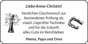 Glückwunschanzeige von Anna-Christin  von Zeitung am Sonntag