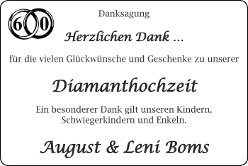 Glückwunschanzeige von August und Leni Boms von Zeitung am Sonntag