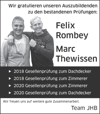 Glückwunschanzeige von Felix und Marc  von Zeitung am Sonntag