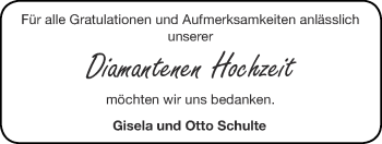 Glückwunschanzeige von Gisela und Otto Schulte von Zeitung am Sonntag