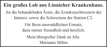 Glückwunschanzeige von Linnicher Krankenhaus  von Zeitung am Sonntag