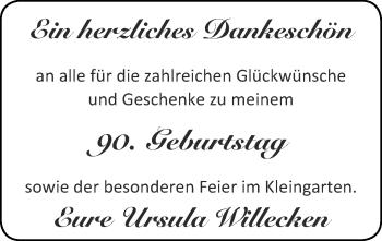 Glückwunschanzeige von Ursula Willecken von Zeitung am Sonntag