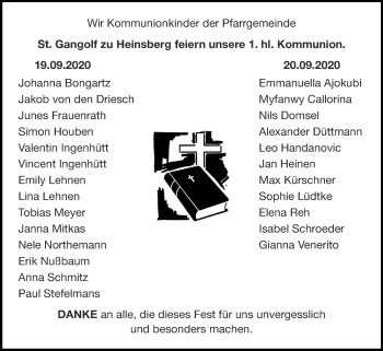 Glückwunschanzeige von 1. hl. Kommunion  von Zeitung am Sonntag