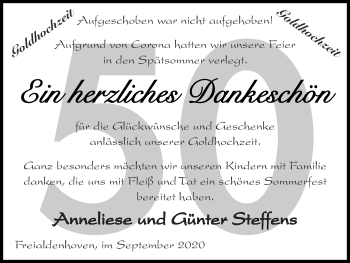 Glückwunschanzeige von Anneliese und Günter Steffens von Zeitung am Sonntag