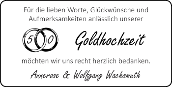 Glückwunschanzeige von Annerose und Wolfgang Wachsmuth von Zeitung am Sonntag