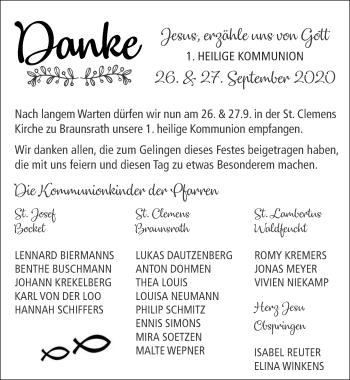Glückwunschanzeige von Danke Kommunion von Zeitung am Sonntag