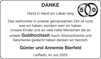 Glückwunschanzeige von Günter und Annemie Bierfeld von Zeitung am Sonntag