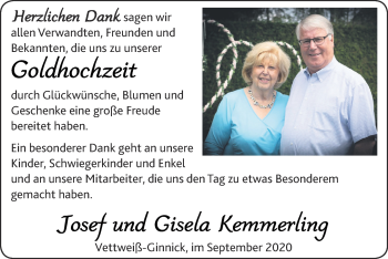 Glückwunschanzeige von Josef und Gisela Kemmerling von Zeitung am Sonntag