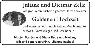 Glückwunschanzeige von Juliane und Dietmar Zelle von Zeitung am Sonntag