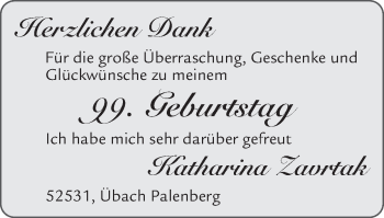 Glückwunschanzeige von Katharina Zavrtak von Zeitung am Sonntag