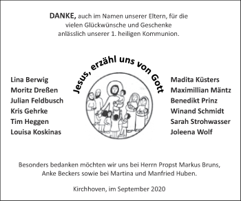 Glückwunschanzeige von Kirchhoven Kommunion von Zeitung am Sonntag
