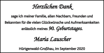 Glückwunschanzeige von Maria Lauscher von Zeitung am Sonntag