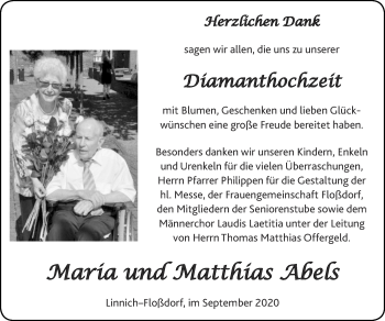 Glückwunschanzeige von Maria und Matthias Abels von Zeitung am Sonntag