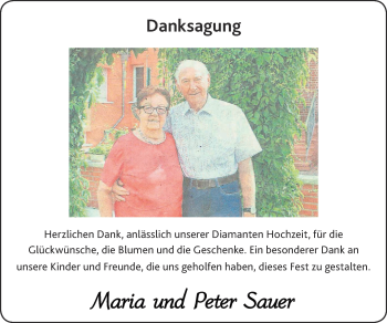Glückwunschanzeige von Maria und Peter Sauer von Zeitung am Sonntag