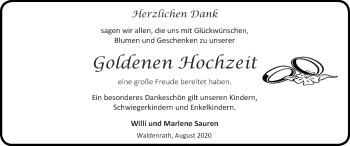 Glückwunschanzeige von Willi und Marlene Sauren von Zeitung am Sonntag