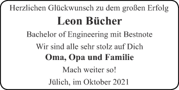 Glückwunschanzeige von Leon Bücher von Zeitung am Sonntag