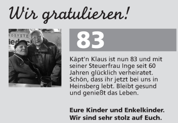 Glückwunschanzeige von Klaus und Inge  von Zeitung am Sonntag