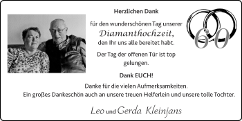 Glückwunschanzeige von Leo und Gerda Kleinjans von Zeitung am Sonntag