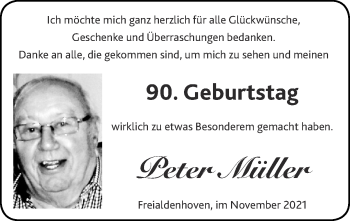 Glückwunschanzeige von Peter Müller von Zeitung am Sonntag