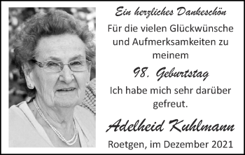 Glückwunschanzeige von Adelheid Kuhlmann von Zeitung am Sonntag