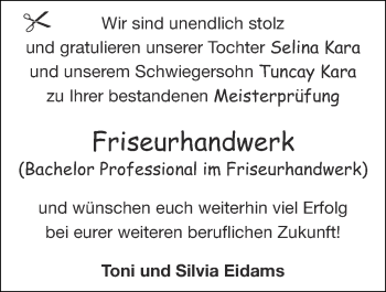 Glückwunschanzeige von Selina und Tuncay Kara von Zeitung am Sonntag