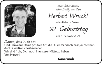 Glückwunschanzeige von Herbert Wruck von Zeitung am Sonntag