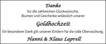 Glückwunschanzeige von Hanni und Klaus Laprell von Zeitung am Sonntag