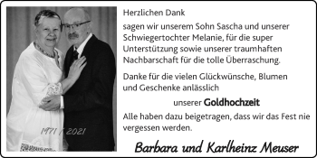 Glückwunschanzeige von Barbara und Karlheinz Meuser von Zeitung am Sonntag
