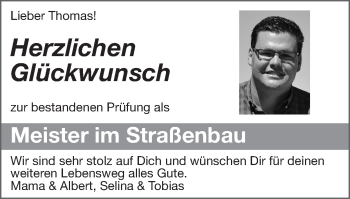 Glückwunschanzeige von Thomas  von Zeitung am Sonntag