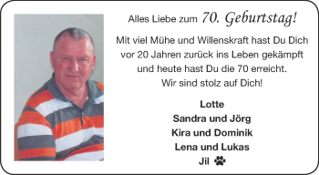 Glückwunschanzeige von 70. Geburtstag  von Aachener Zeitung / Aachener Nachrichten