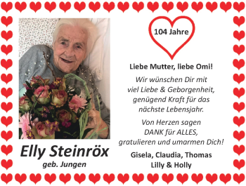 Glückwunschanzeige von Elly Steinröx von Zeitung am Sonntag