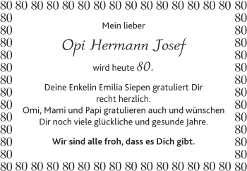 Glückwunschanzeige von Hermann Josef  von Aachener Zeitung / Aachener Nachrichten