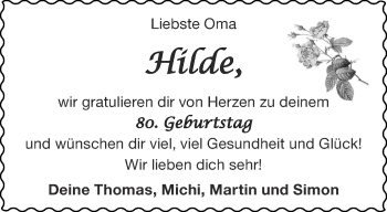Glückwunschanzeige von Hilde  von Aachener Zeitung / Aachener Nachrichten