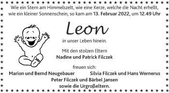 Glückwunschanzeige von Leon  von Aachener Zeitung / Aachener Nachrichten