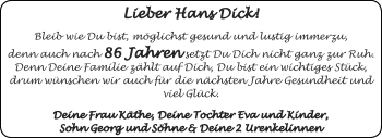 Glückwunschanzeige von Lieber Hans Dick!  von Aachener Zeitung / Aachener Nachrichten