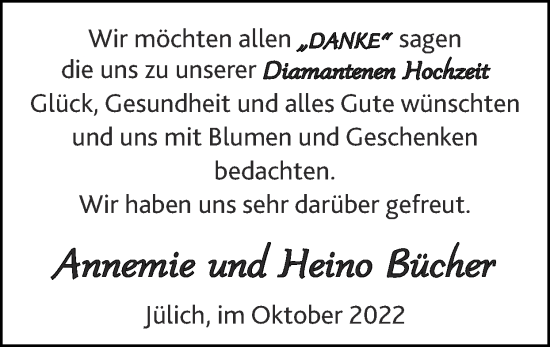 Glückwunschanzeige von Annemie und Heino  Bücher von Zeitung am Sonntag