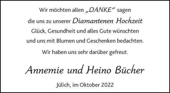 Glückwunschanzeige von Annemie und Heino Bücher von Aachener Zeitung / Aachener Nachrichten