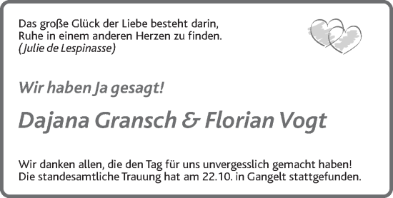 Glückwunschanzeige von Dajana und Florian  von Zeitung am Sonntag