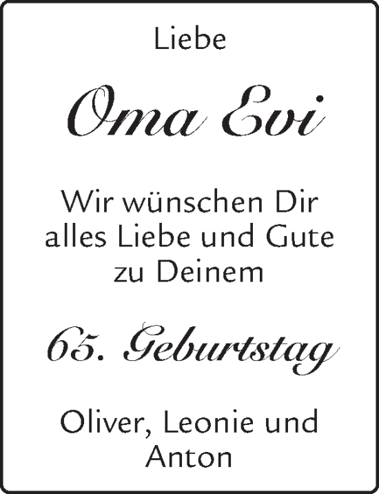 Glückwunschanzeige von Evi  von Zeitung am Sonntag