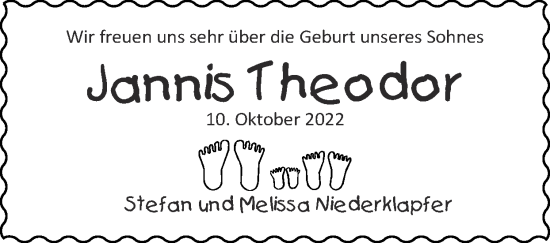 Glückwunschanzeige von Jannis Theodor  von Zeitung am Sonntag