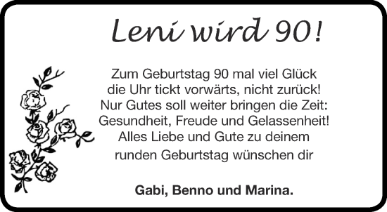 Glückwunschanzeige von Leni  von Aachener Zeitung / Aachener Nachrichten