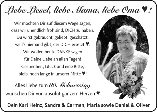 Glückwunschanzeige von Liesel  von Aachener Zeitung / Aachener Nachrichten