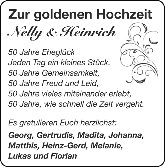 Glückwunschanzeige von Nelly und Heinrich  von Zeitung am Sonntag