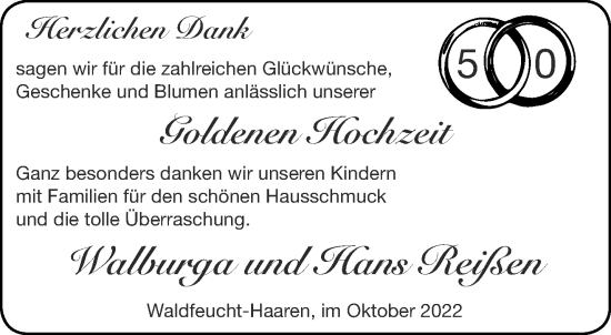 Glückwunschanzeige von Walburga und Hans Reißen von Aachener Zeitung / Aachener Nachrichten