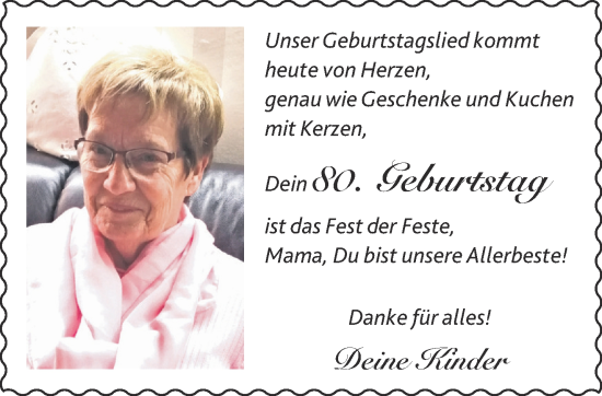 Glückwunschanzeige von 80zigster Geburtstag  von Aachener Zeitung / Aachener Nachrichten